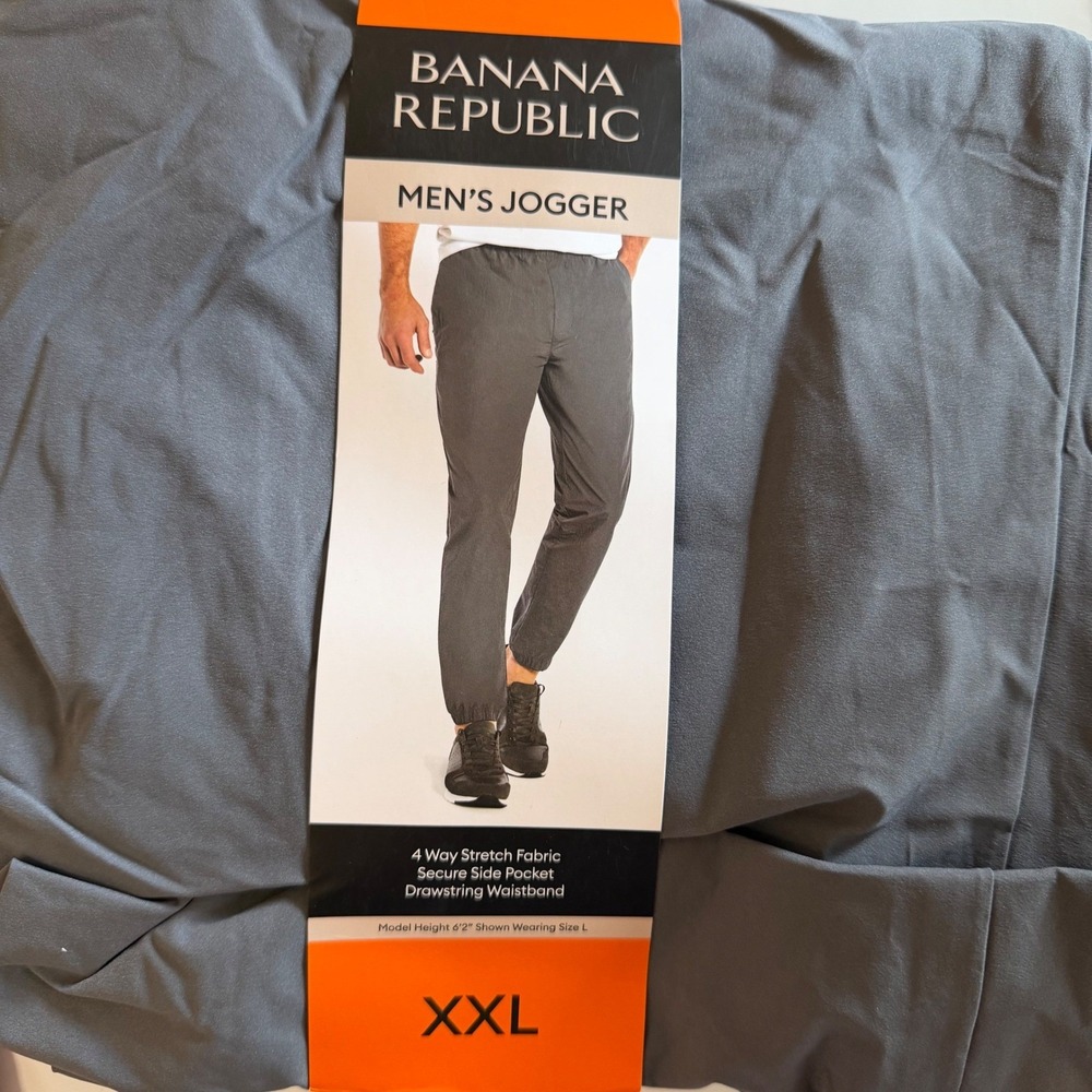 Banana Republic Mens Joggers XXL Charcoal Grey 4-Way Stretch Drawstring Pants